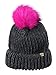 D&Y Bright Colored Chunky Knit Cuffed Style Beanie with Faux Fur Pom Finish Skull Cap, Charcoal Grey