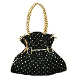 51whHVA15dL._SL160_ - BLACK DENIM JEANS HANDBAG WITH GOLDEN ROPE HANDLES - clutches-purses