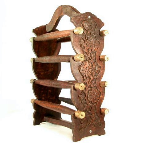 Beachcombers! Indian Tall 8 Bar Hand Carved Wood Glass Bangle Bracelet Jewelry Stand Display Holder Rack