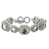 925 Silver & Green Amethyst Round Checkerboard Bracelet with 18k Gold Accents- 7.5 IN