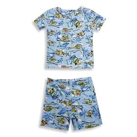 Pepper Toes by Baby Lulu - Boys Short Sleeve Shortie Helicopter Pajamas, Blue