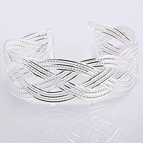 EZON-CH B033 Fashion Silver Plated Bangle Silver Bracelet Bangle Wide Cuff Open Large Detailed Plait Retro