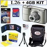 Nikon COOLPIX L26 16.1 MP Digital Camera (Silver) + 4GB Accessory Kit