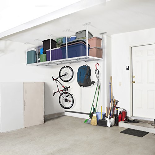FLEXIMOUNTS 3'X8' Heavy Duty Overhead Garage Adjustable Ceiling Storage Rack,96" Length x 36" Width x 40" Height, White, 96" Length X 36" I X 40" I