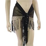 Beaded Fringe Chiffon Hip Scarf Bellydance Wrap - Available in 3 colors - Available in Red, Black, and Purple - Great for Belly Dancing or Casual Wear