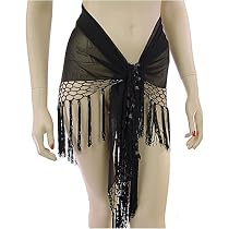Beaded Fringe Chiffon Hip Scarf Bellydance Wrap - Available in 3 colors - Available in Red, Black, and Purple - Great for Belly Dancing or Casual Wear