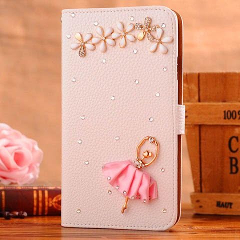 MaxMall Bling Diamond Wallet PU Flip Leather Holder Design Stand Girls Hard Case for Apple iphone 4 4S 4G - Ballerina Dance