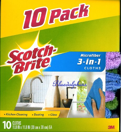 3M Scotch Brite 3-in-1 Microfiber Cloths - 10 Packs (11.8 X 11.8 Each)