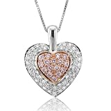 18k Gold White and Rose Pink Diamond Heart Pendant Necklace (GH, SI, 0.49 carat)