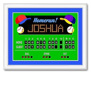 Olive Kids Game On Baseball Scoreboard Large Framed Art- Gloss White Frame by 