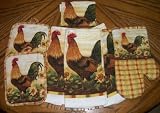 MORNING ROOSTER 7 PIECE KITCHEN TOWEL AND OVEN MITT/ POT HOLDER SET