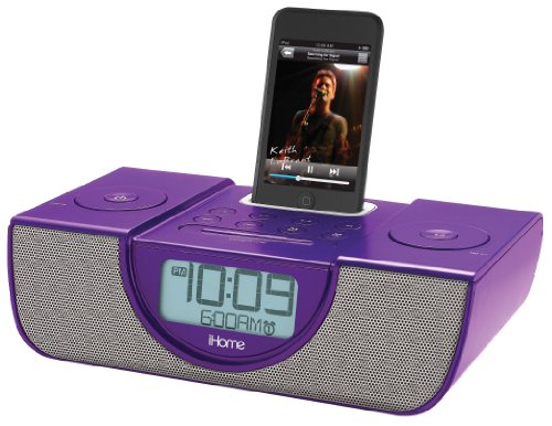Dual Alrm Clck Rad Iphone/ipod Purple Charge Play Or Wake