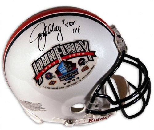 John Elway Autographed Helmet | Details: Denver Broncos, HOF 4 inscription, Riddell Replica Helmet