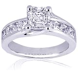 3 Ct Asscher Cut Diamond Engagement Ring Channel Channel 14K WHITE GOLD VVS1 GIA