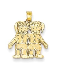 14k Yellow Gold Solid Satin Two Girls Pendant. Metal Wt- 1g
