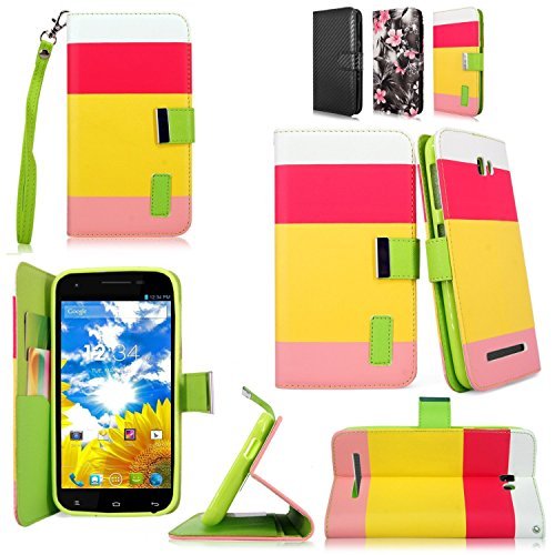 Cellularvilla Wallet Case for BLU Studio 5.5 D610a Pu Leather Wallet Card Flip Open Pocket Case Cover Pouch (Pink Yellow)