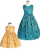Eccentric ~ New Bright Taffeta Flocked Dress 2 to 12 Girls ~ Blue or Yellow