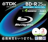 TDK 録画用ブルーレイディスク 25GB BD-R(1回録画用) 4X ホワイトワイドプリンタブル 10mmケース 3枚パック BRV25PWB3S