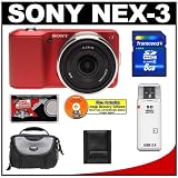 Sony Alpha NEX-3 Digital Camera Body & E 16mm f/2.8 Compact Interchangeable Lens (Red) with 8GB Card + Battery + Case + Accessory Kit