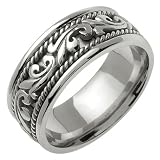 14K white Gold comfort fit Paisley Swirl Braided Men's Wedding Band