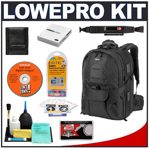 Lowepro CompuTrekker AW (Black) Backpack + Accessory Kit for Canon Rebel XSi, XS, T1i, XTi, 40D, 50D, Nikon D40, D60, D5000, D90, D300, D700, Olympus Evolt E-30, E-450, E-520, E-620, and Sony Alpha A200, A300, A350, A700 Digital SLR Cameras