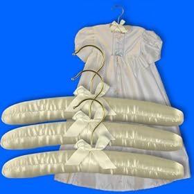 Gift Pack of 3 Gorgeous Soft White Satin Padded Coat Hangers 27cm wide - for Baby & Toddler Clothes, Christening Gowns etc.