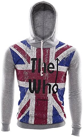 Men's British Flag Pattern Hoodies Sport Pull Over Sweatshirt Workwear WY06-L.GRAY-S