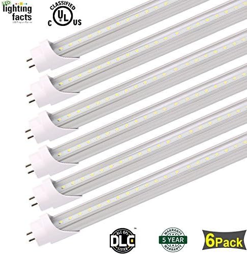 Eagledlight 4ft T8 LED Tube Light 18W (40W Equivalent) 2160LM 4000K Neutral White Dual Ended Power Clear Cover T10 T12 G13 Fluorescent Replacement Lighting Fixtures 6 Pack