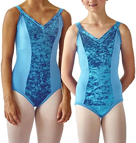 SteelCore Women's Princess Wide Strap Camisole Leotard with Velvet Trim Extra Small Turquoise