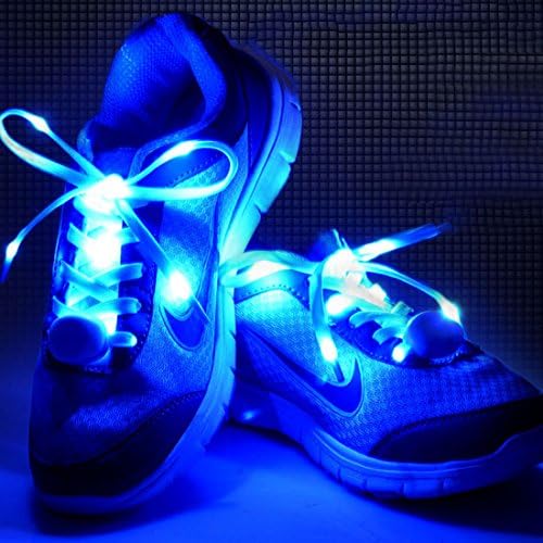 Ebestzone LED Light Up Flashing Flat Shoelaces with 3 Modes Shoe Laces Strings for Sports Shoes Boots Sneakers Skates, Flash Lighting the Night for Party Hip-hop Dancing Cycling Hiking Blue Color