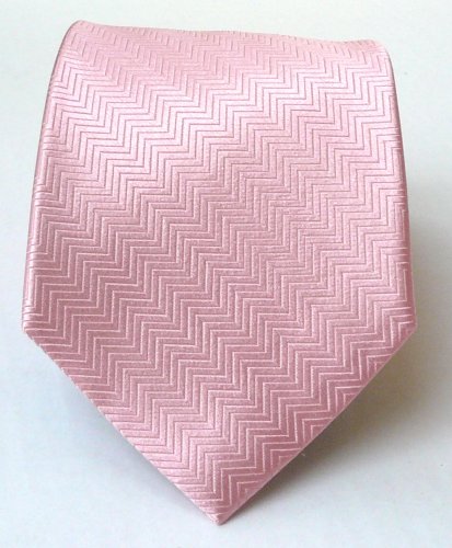 100% Silk Woven Solid Herringbone Baby Pink Tie