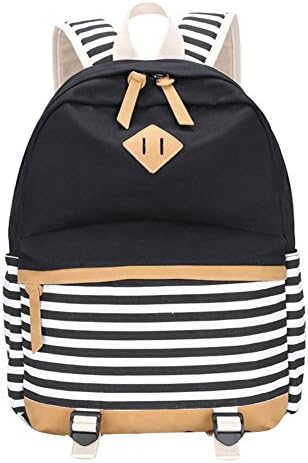 Qiaoshubao Thickened Canvas Laptop Bag Shoulder Daypack School Backpack Causal Handbag (strip black)
