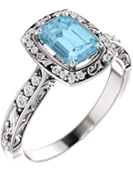 Platinum 7.00x5.00mm Emerald Cut Aquamarine and Diamond Ring -- LIFETIME WARRANTY