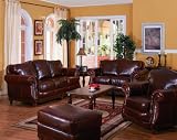 Bolzano Leather Ottoman w/Wood Accent