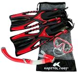 Kapitol Reef Scuba Diving Snorkeling Dive Gear Silicone Mask with 100% Dry Snorkel and Open Heel Fins Flippers, (Includes Free Carry Mesh Bag) Kapitol Reef Scuba Diving Snorkeling Dive Gear Silicone Mask with 100% Dry Snorkel and Open Heel Fins Flippers, (Includes Free Carry Mesh Bag)