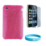 Pink Diamond Crystal Case for iphone 3G + Clear Screen Protector + Wisdom * Courage Wristband
