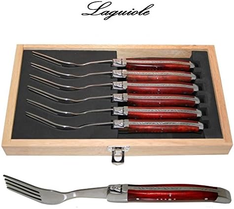 Authentic Laguiole - 6 Steak Forks - Rosewood - With Famous Shepherd's Cross on Handles (Original Genuine Laguiole - Quality Family Wooden Table Flatware/cutlery Setting for 6 People - Direct From France)