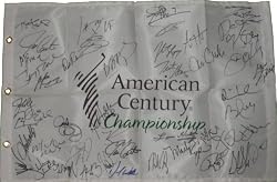 2010 American Century Championship Celebrity Golf Tournament Autographed Pin Flag with 45 Signatures Total Including Notables Aaron Rodgers, Jerry Rice, John Elway, Lou Holtz & More, Proof Photos