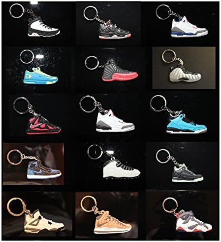 Get All 15 Keychain with each order Air Jordan I 1 Black/White/Red Chicago Bulls Sneakers Shoes Keychain Keyring AJ 23 Retro--- 15 Pack