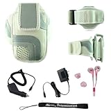 White Adjustable Deluxe Sportband / Workout Armband with Adaptable Neck Str ....