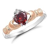 Sterling Silver Two Tone Rose Gold Ruby Red CZ Claddagh Ring Sizes 4 to 9