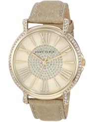 Anne Klein Womens AK/1068CMGD Accented Gold Tone Cream Snake Print Leather Strap Watch