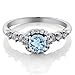 Gem Stone King 925 Sterling Silver Aquamarine and White Created Sapphire Engagement Ring For Women | 0.87 Cttw | Gemstone Birthstone | Available 5,6,7,8,9