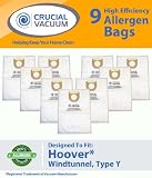 Hoover WindTunnel Paper Type Y 9 Pack Vacuum Bags - Allergen filtration with Closure - Compare With Hoover Part # 4010100Y
