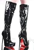 High Heels Stiefel mit Plateau in schwarzem Lack 14 cm