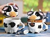 Black & White Cow Ceramic Mugs With Lids & Spoons by Collections Etc