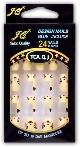 Cydiapple 24pcs Set Acrylic False Nail Tips French Full Nails Art Free Glue