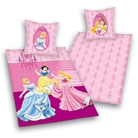 Herding 447910077 - Housse de couette Disneys Princess 140 x 200 cm + taie d'oreiller 70 x 90 cm - Linon (Import Allemagne)