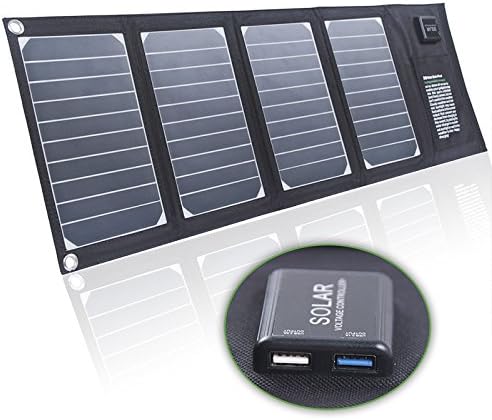 20W High Efficiency Solar Charger with Dual Voltage Controller for Laptop, Cell phone ,ipad, USB and moreN (Black)