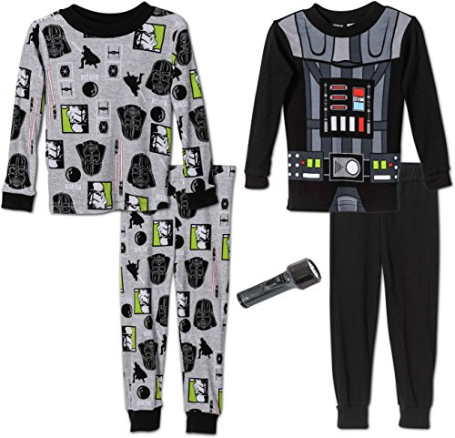 Star Wars Little Boys' Vader Costume 4-Piece Pajama Set with FlashLight, 6